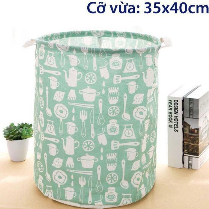 Giỏ Sọt vải canvas đa năng đựng đồ gia đình gấp gọn mẫu hoạ tiết VINTANGE MMS 101254