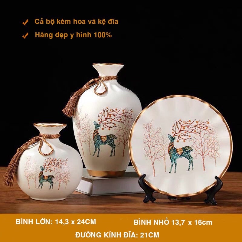 Bộ 3 món bình hoa - lọ hoa trang trí decor hút tài lộc trang trí phòng khách.
