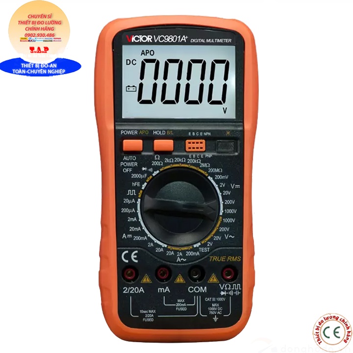 Victor VC-9801A+ đồng hồ vạn năng điện tử Victor VC 9801A+ đo điện áp, dòng điện AC/DC, điện trở, tụ điện chính xác