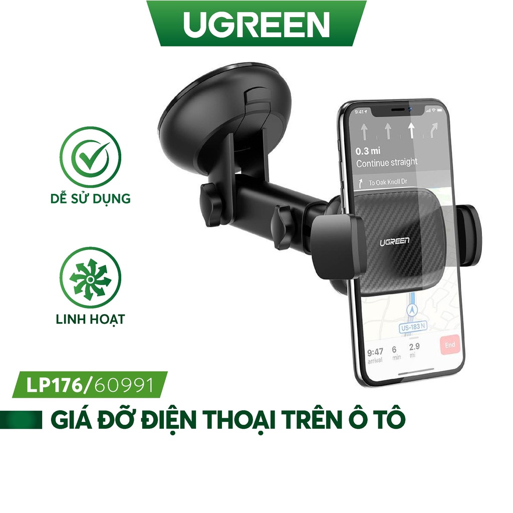 Giá đỡ điện thoại trên ô tô chất liệu plastic màu đen UGREEN LP176 LP292