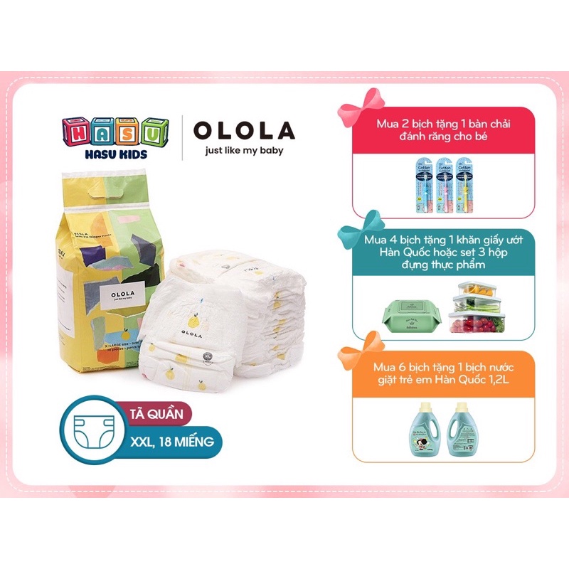 [KÈM QUÀ TẶNG] Tã/Bỉm Quần OLOLA Skin Fit Size Big (XXL18) Hàn Quốc Cho Bé từ 13kg, Mỏng Nhẹ, Mềm Thoáng, Thấm Hút Nhanh