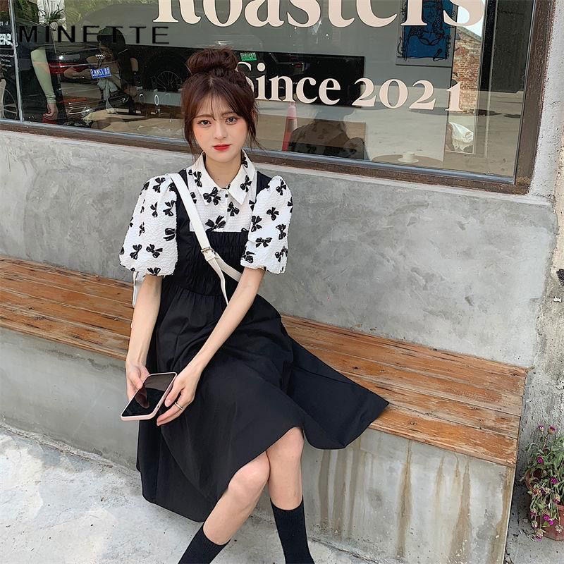 Đầm Giả Hai Lớp Cổ Polo Tay Phồng Thời Trang Mùa Hè Thanh Lịch