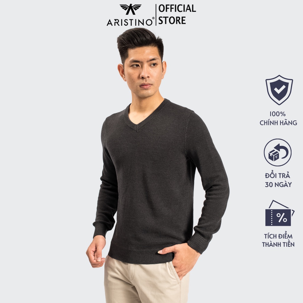 Áo len nam ARISTINO cổ tim, gọn gàng - AWO012W8