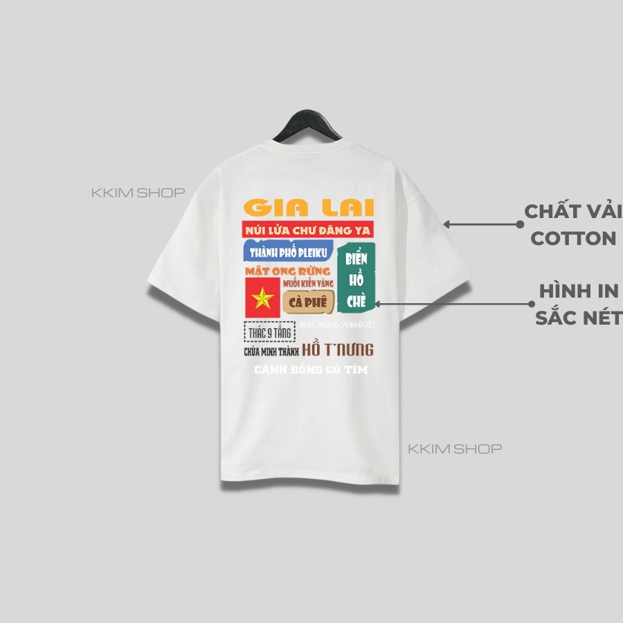 Áo thun tay lỡ GIA LAI, Áo phông 63 tỉnh thành Form rộng oversize, chất liệu Cotton KKIMSHOP