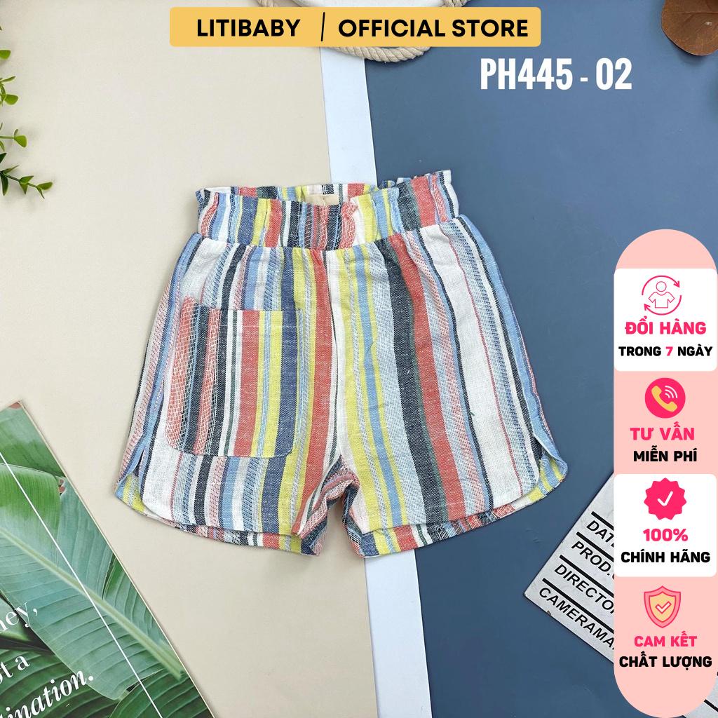 Quần bé gái kẻ LITIBABY, chất vải linen thô, mát size 8/16T