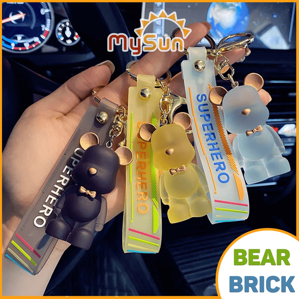 Dây móc chìa khóa ô tô, xe máy, điện thoại hình con gấu Bearbrick trong trong suốt đẹp độc lạ.
