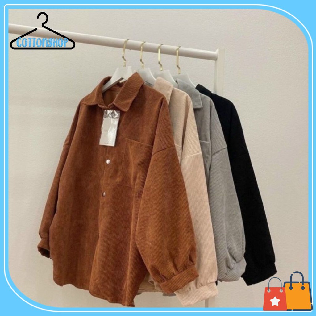 [Giá siêu rẻ] Áo khoác kaki nhung dáng sơmi form rộng style ulzzang, kèm ảnh thật