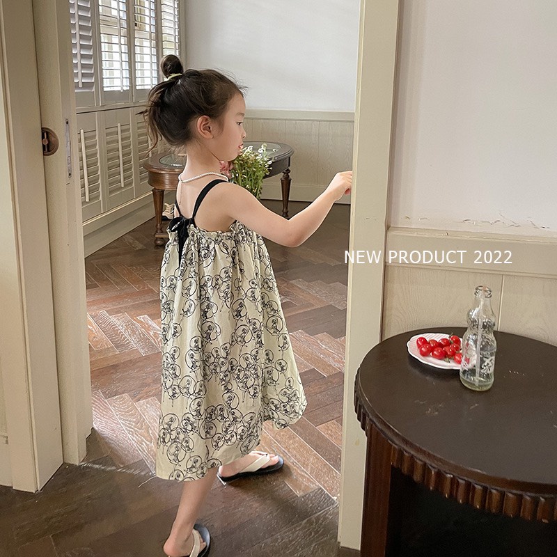 Đầm váy maxi dây hoạ tiết cô gái mùa hè cho bé D832