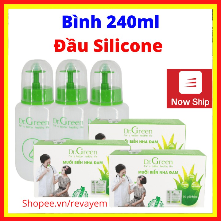 Bình xịt rửa mũi 240ml Dr.Green - Tặng kèm 10 gói muối biển nha đam