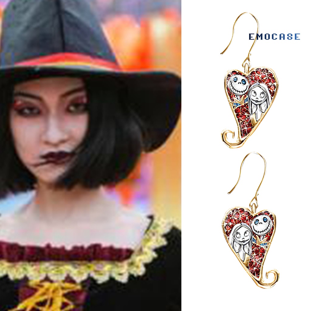 1 Đôi Bông Tai Hợp Kim Hình Trái Tim Phong Cách Halloween Thời Trang
