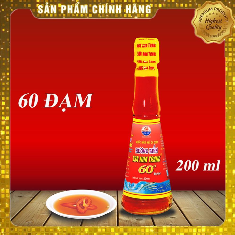 Thùng 12 chai Nước mắm Cá Cơm Cao Cấp 60 ĐỘ ĐẠM, 584 Nha Trang, Chai thủy tinh 200ml, Date luôn mới