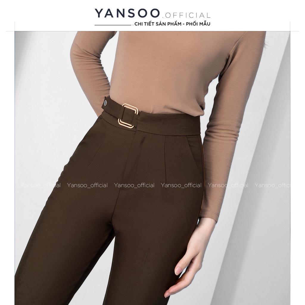 Quần baggy nữ Yansoo đẹp chất vải cao cấp baggy công sở đai ô vuông phong cách cá tính - NÂU TÂY Q10