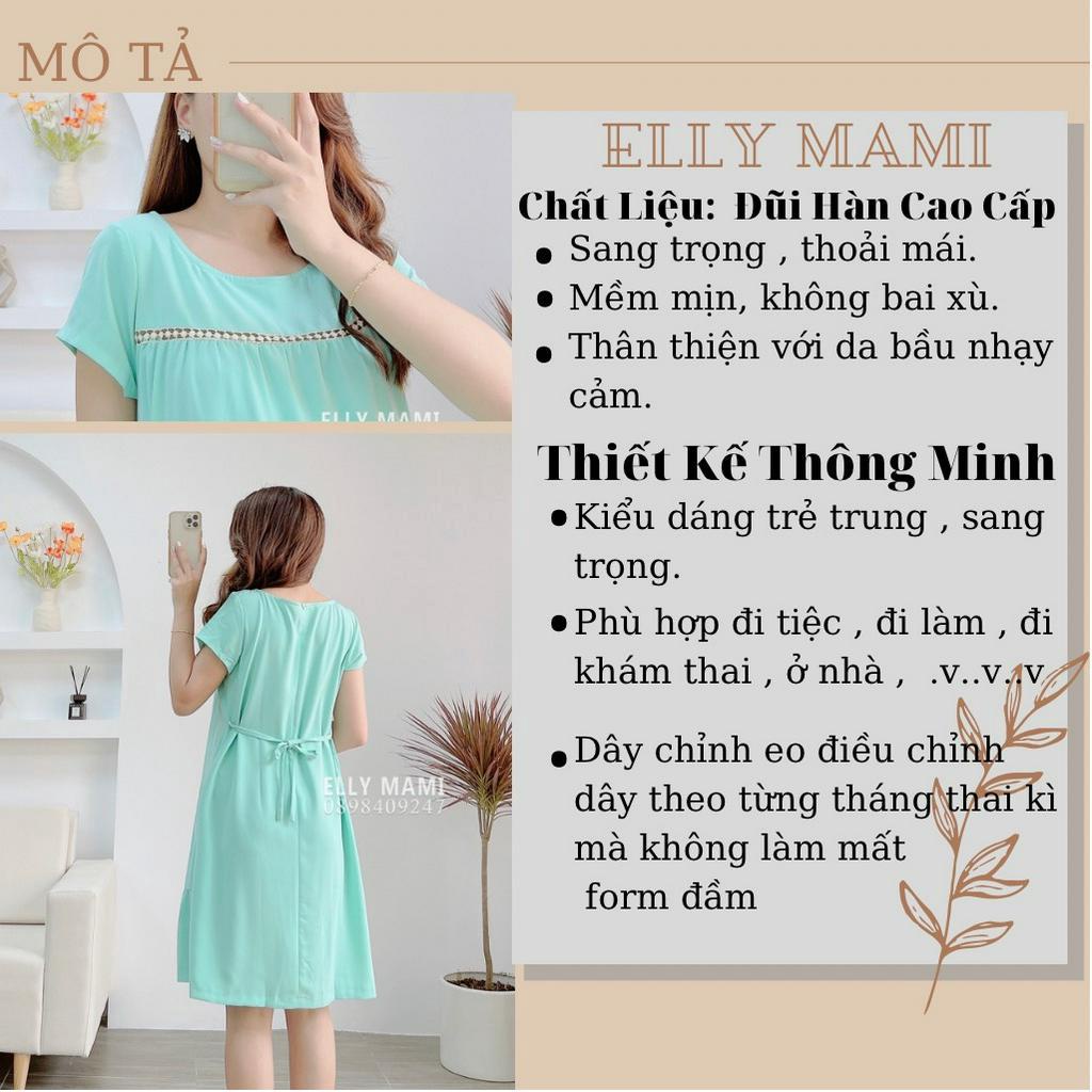 ( 40kg - 75kg ) Đầm Bầu , Suông Xanh Viền Ren Ngực Form Dễ Mặc Thoải Mái Suốt Thai Kì &amp; Sau Sinh ( Có Cột Dây Sau )