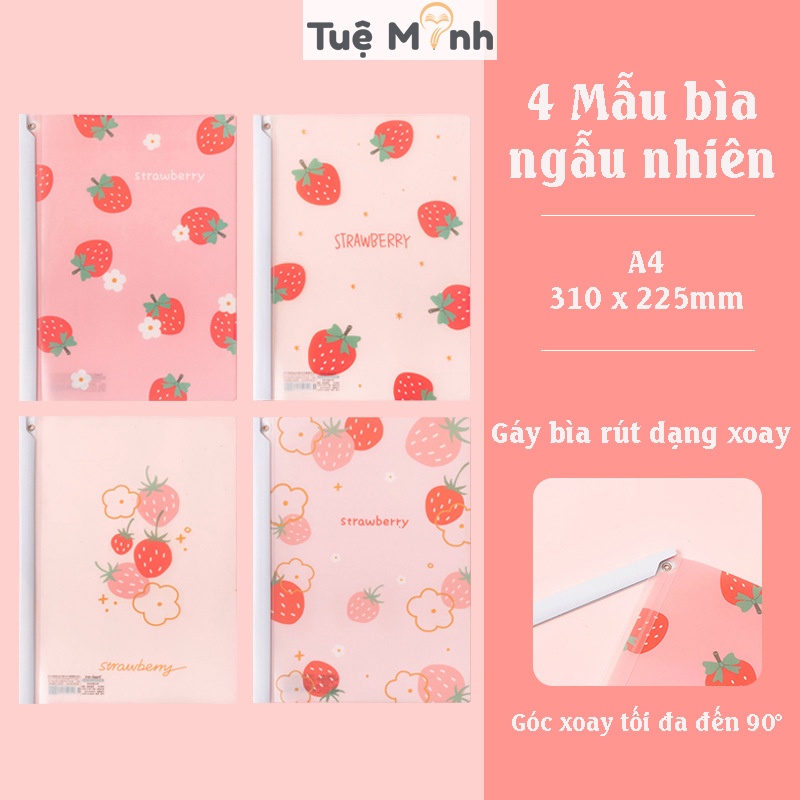 [Mã LIFEB04ALL giảm 10% tối đa 15K đơn 0Đ] Bìa file sổ rút gáy A4 refill giấy P15, bìa kẹp vở hình dâu tây đáng yêu