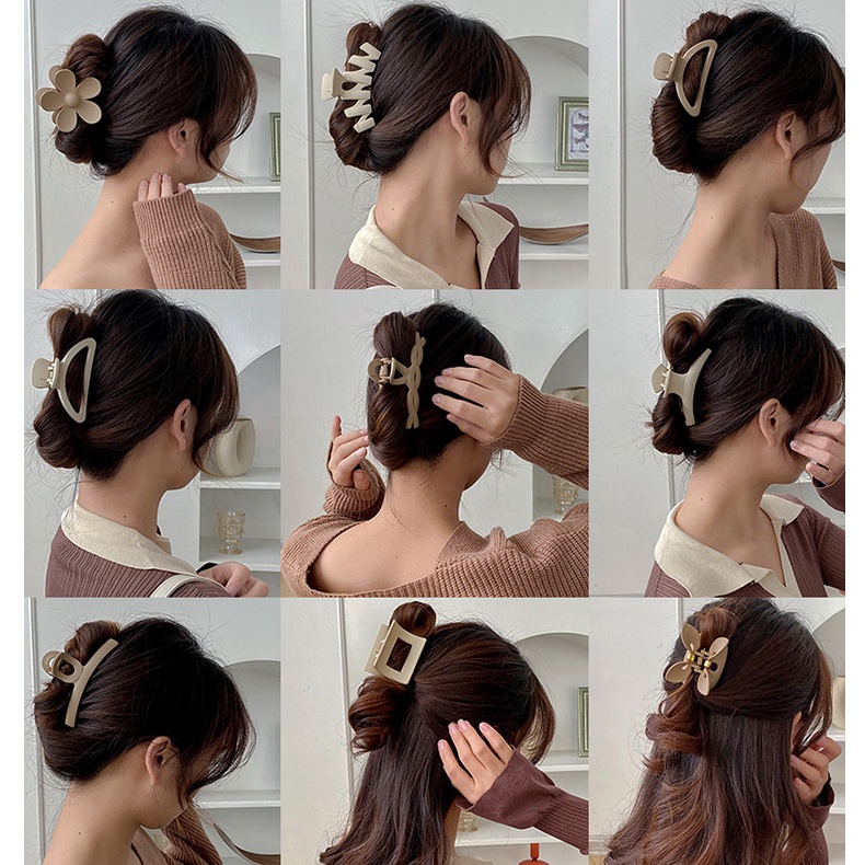 Set 9 chiếc kẹp tóc bản to màu cà phê mẫu mới 2022 cho bạn gái kẹp tóc càng cua Korea Style chất liệu nhựa Acrylic