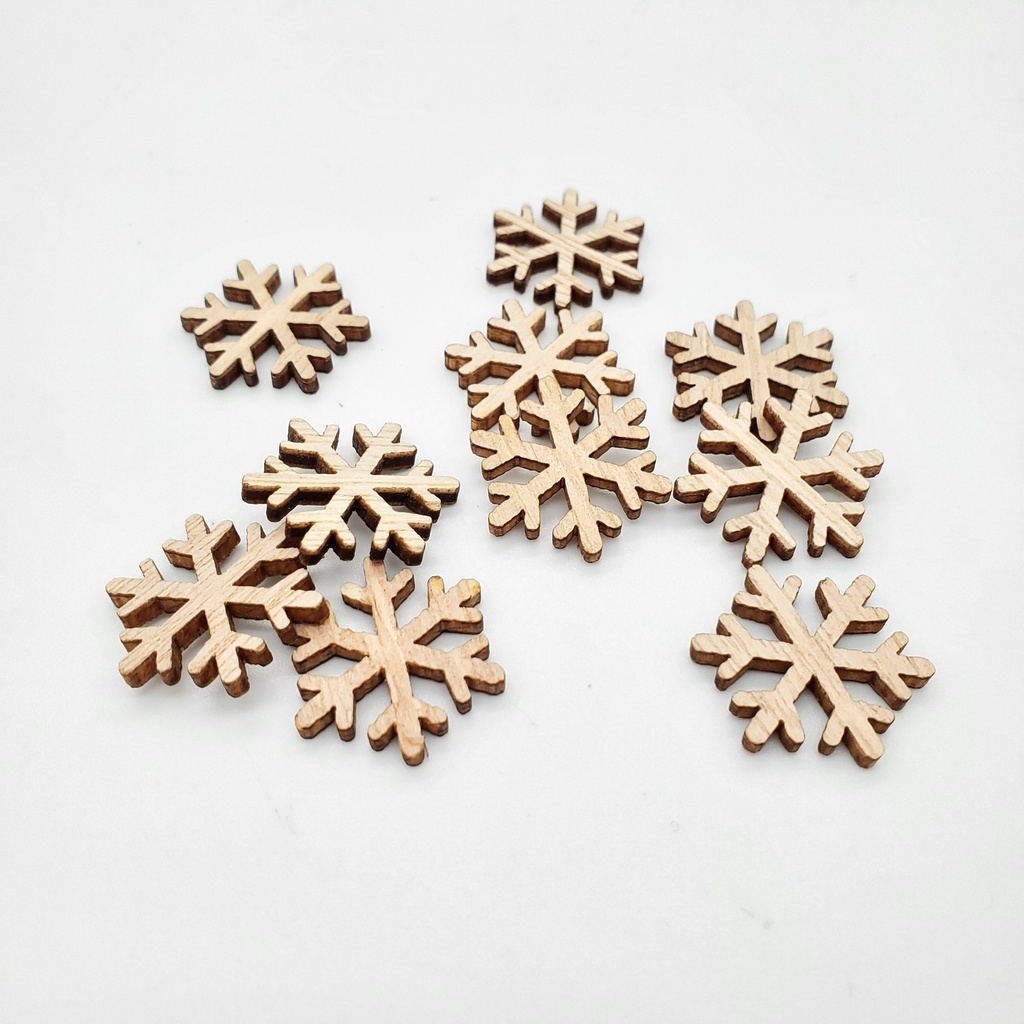 Set 10 Hoa Tuyết Gỗ 2CM Giáng Sinh Trang Trí Cây Thông Noel