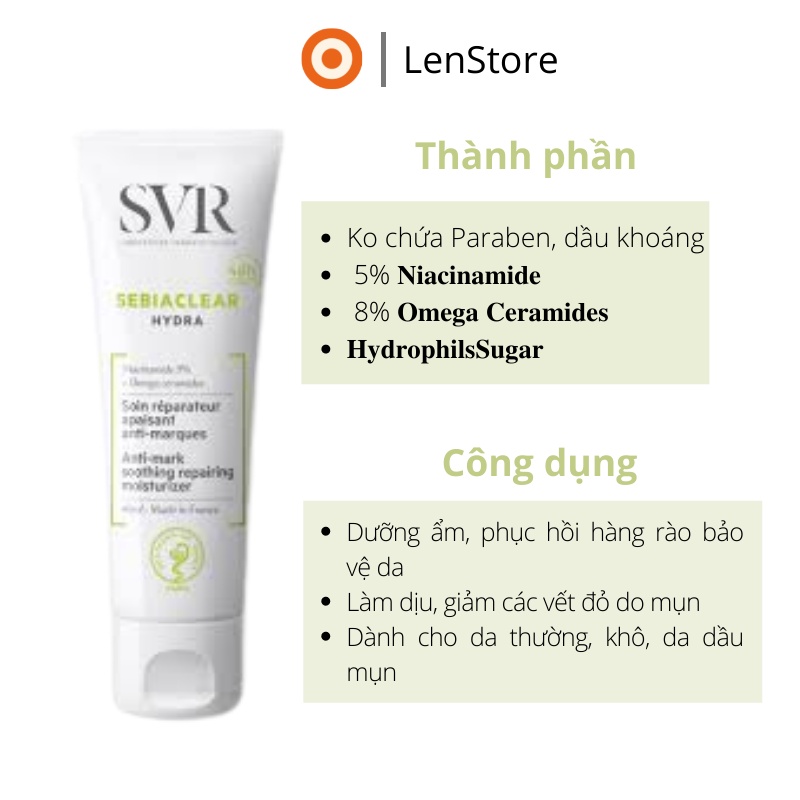 Kem dưỡng ẩm cấp nước, phục hồi cho da Sebiaclear Hydra 40ml