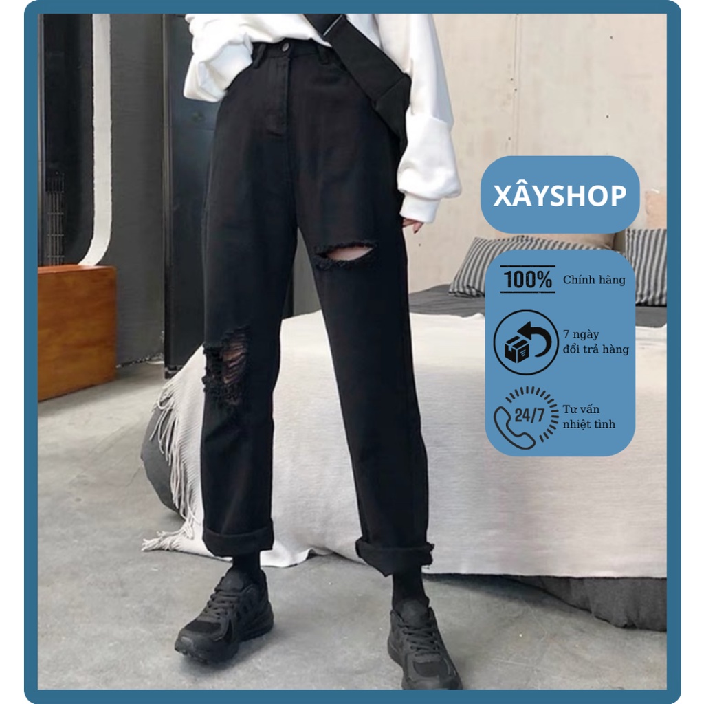 Quần jean nam đen rách gôi, chất bò dáng suông đứng. Quần baggy nam , jeans, ống suông rộng bestboys hothit 2022