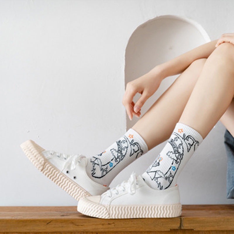 Vớ cotton mềm mại in họa tiết hoạt hình phong cách Hàn Quốc thời trang