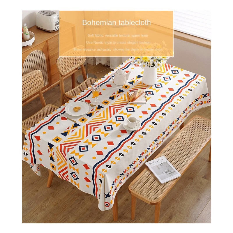 Khăn Trải Bàn Cà Phê Vải Cotton Lanh Họa Tiết Thổ Cẩm Kiểu Bohemian Dễ Thương