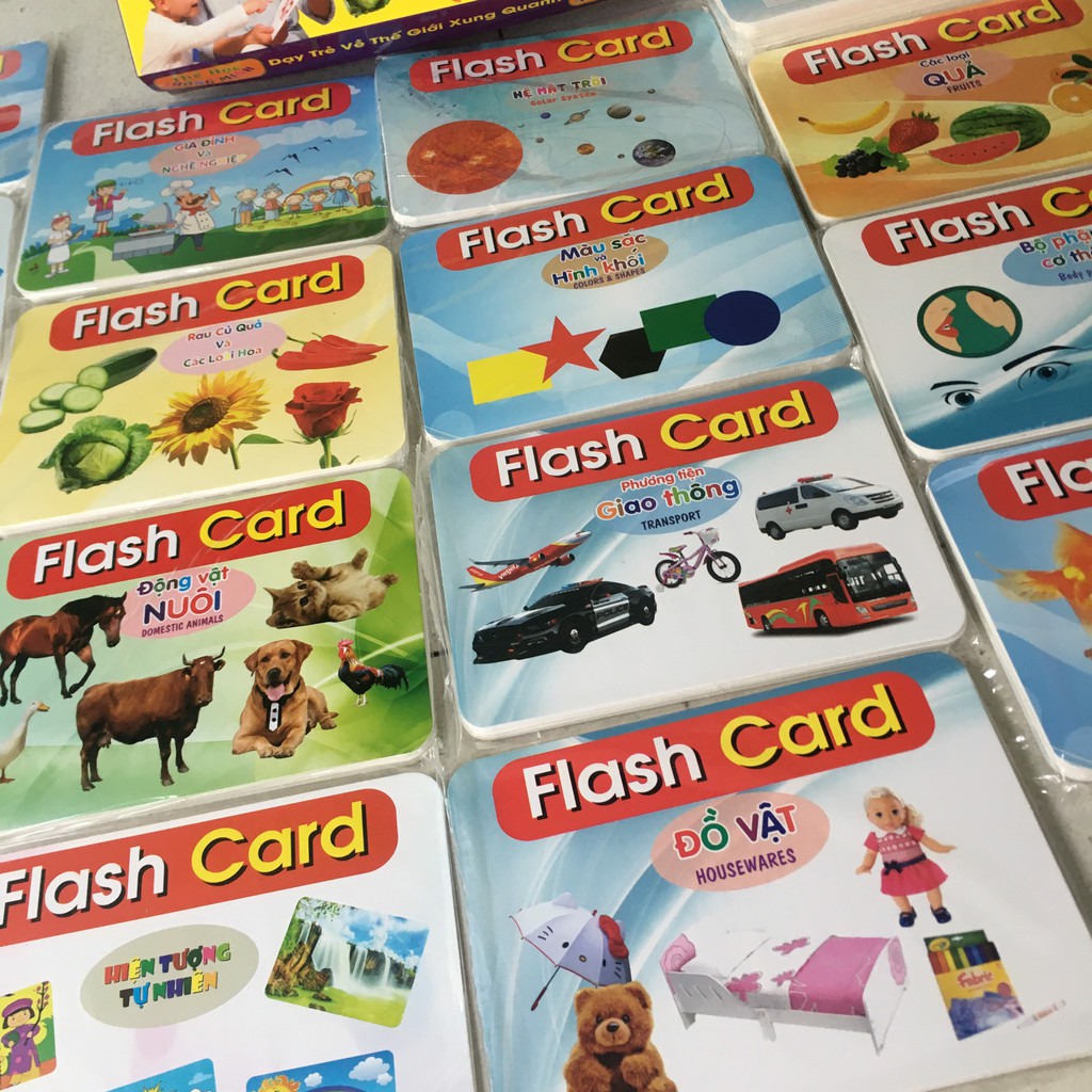 Thẻ học thông minh Glenn Doman song ngữ Anh Việt cho bé 15 chủ đề flashcard khổ A5