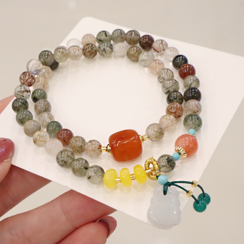 [Hàng Mới] Vòng Đeo Tay Hạt Pha Lê Xanh Lá Nhiều Màu Có Túi Đựng Tiền Xu