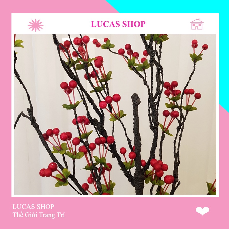 Cành Tuyết Cherry Cổ Cao Cấp 90cm Trang Trí Nhà Cửa, Sự Kiện, Cắm Điểm Đào Đông, Cành Lựu Sang Trọng