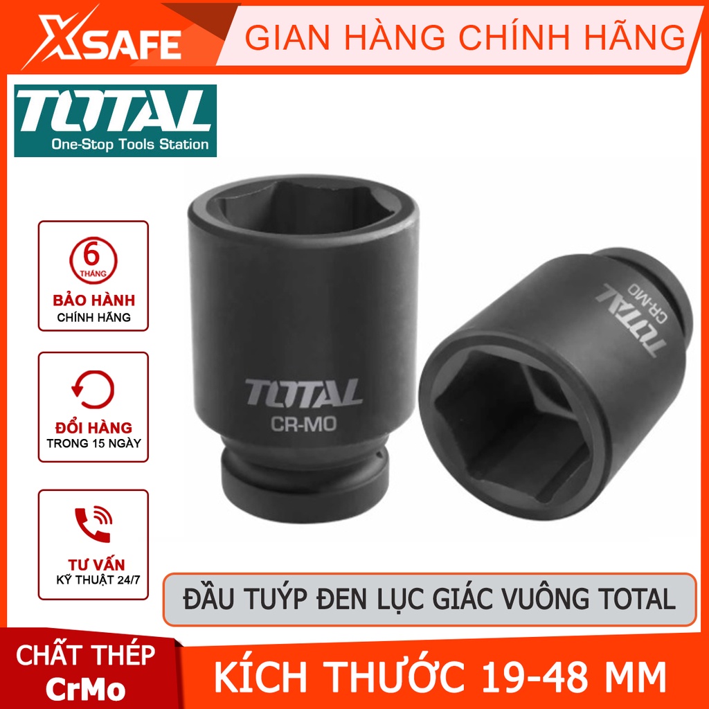 Đầu tuýp đen lục giác vuông 1 inch TOTAL tuýp lục giác kích thước 19 - 48mm chiều dài 90 - 92mm chất liệu thép CrMo