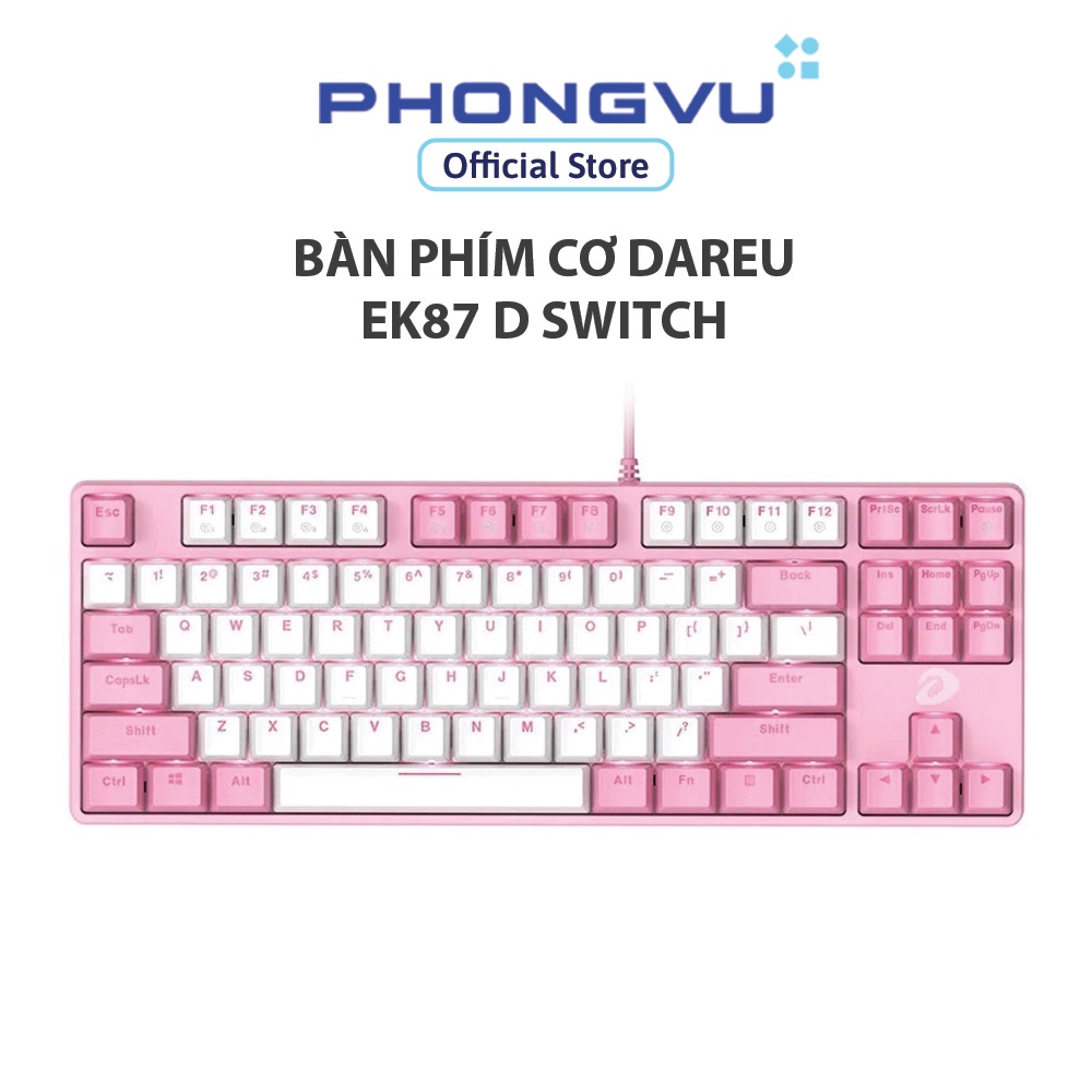 Bàn phím cơ DareU EK87 D Switch (Trắng - Hồng) - Bảo hành 24 tháng