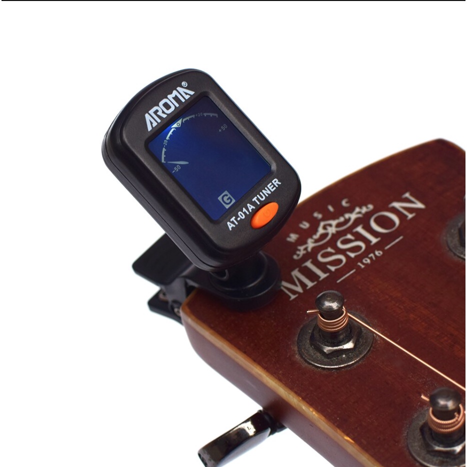 Máy Lên Dây Tuner Aroma AT01A cho đàn Guitar Ukulele Bass Violin bao gồm pin