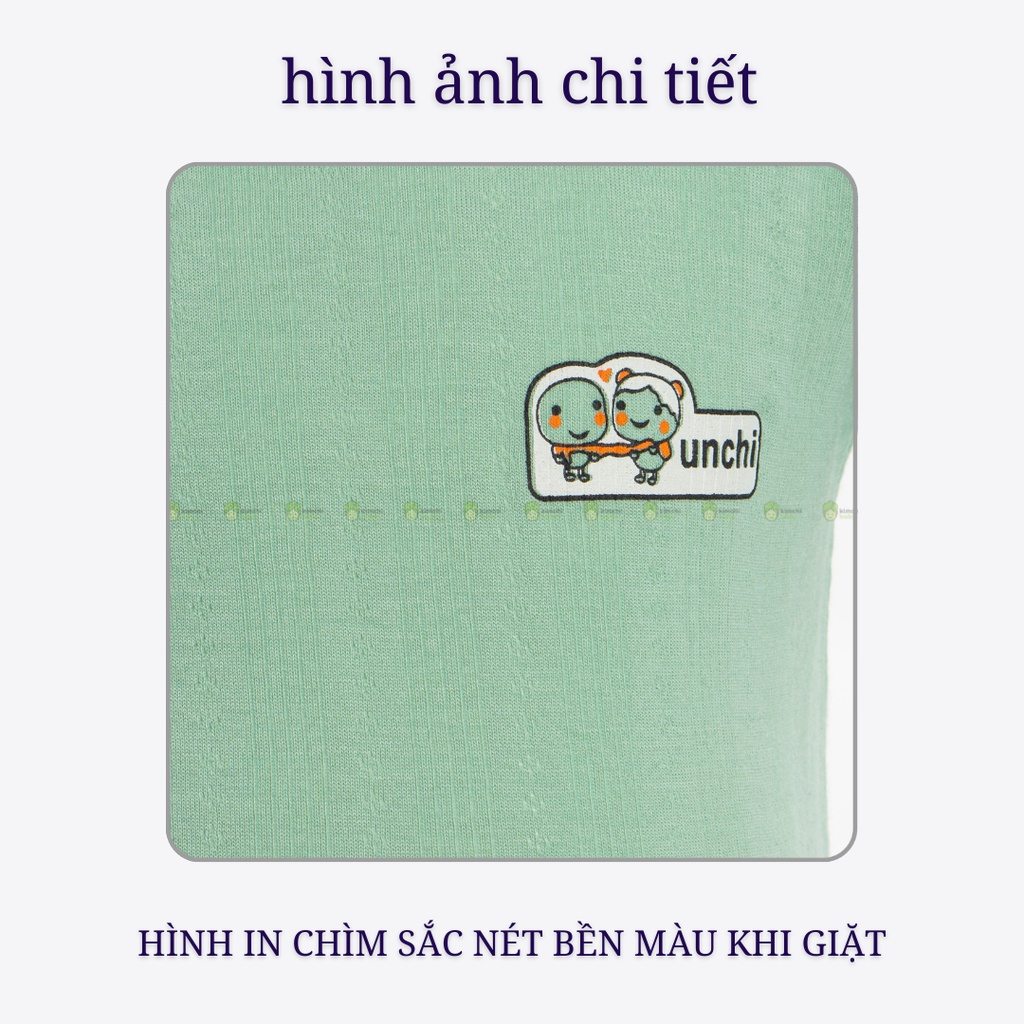 Bộ Đồ Bé Trai, Bé Gái UNCHI Vải Thun Lạnh Trơn In Ngực Gấu, Bộ Quần Áo Sơ Sinh Hè Thoáng Mát UN2205