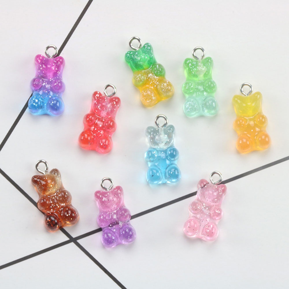 Charm Gấu kẹo dẻo màu ombre nhũ kim tuyến/ Gummy Bear/ Gấu gummy có khoen màu ombre