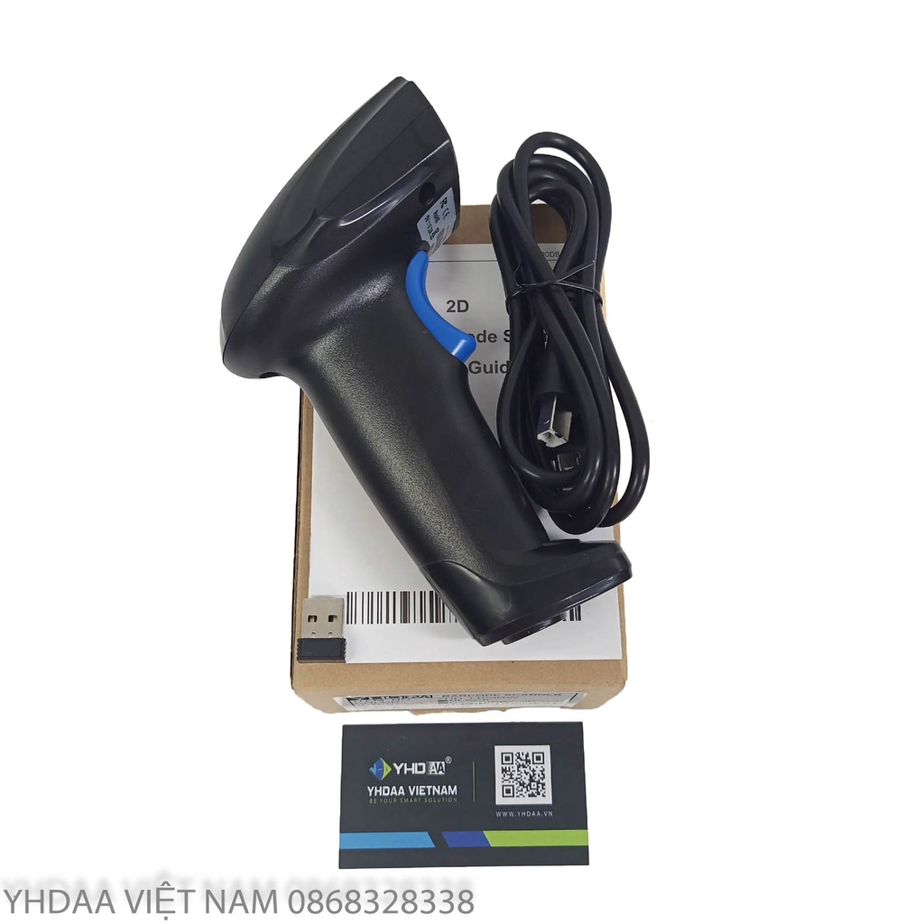 Máy quét mã vạch không dây YHD 1100DW 2D - Đầu đọc Qrcode kết nối đầu thu USB dùng trên Máy tính, Laptop