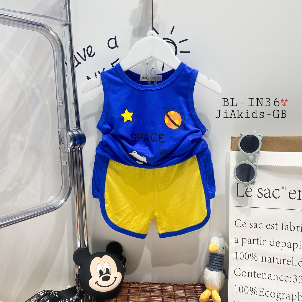 [Bé:8-27kg] Bộ Ba Lỗ Minky Mom, Vải Thun Lạnh Thoáng Mát Thiết Kế Mới  Cho Bé Trai, Bé Gái 0-8 Tuổi - Mã: BL-IN36
