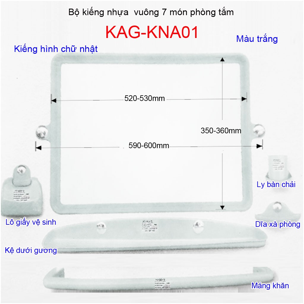 Kiếng nhựa 6 món, kính nhựa gương soi 6 món KAG-KNA01