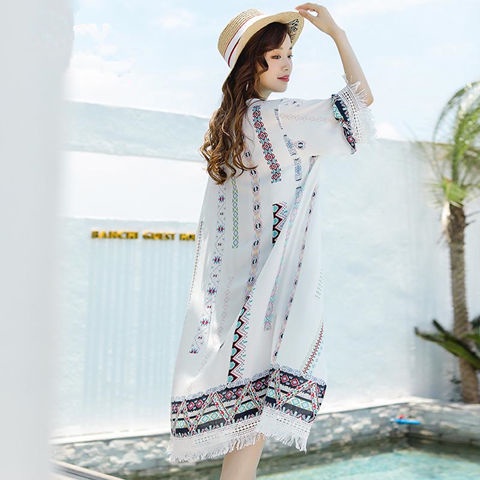 Spot sunscreen shirt women's seaside resort beach sunscreen suit Bohemian wind medium long sunscreen suit summer thin coat sunscreen coat over sunscreen suit wom