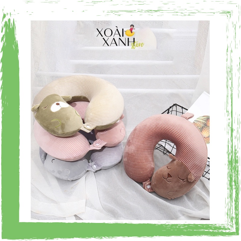 Gối Chữ U Cao Su Non Memory Foam, Gối Kê Cổ Sọc Kẻ Đáng Yêu Ngủ Trưa Văn Phòng, Ô Tô, Máy Bay, Du Lịch GCU25
