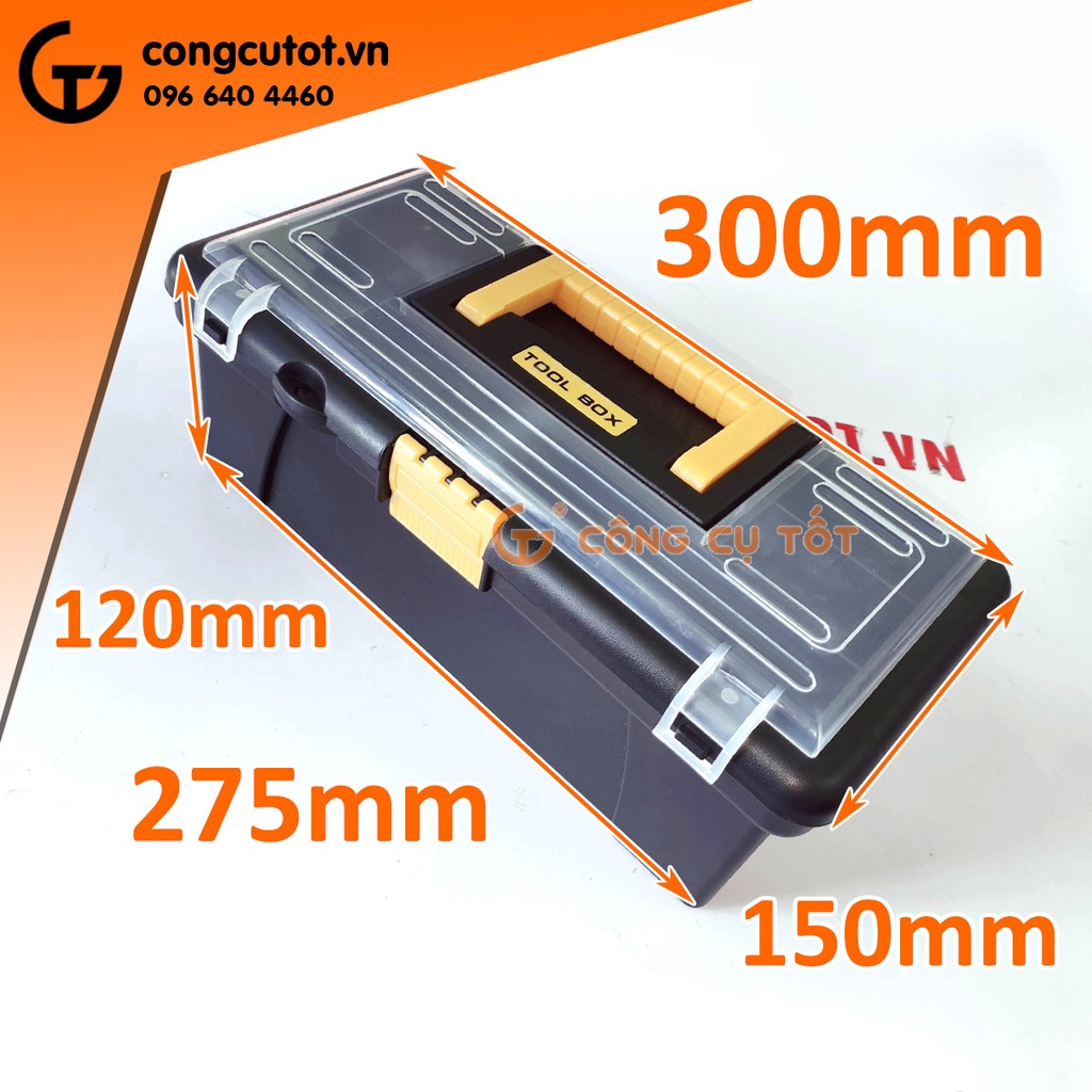 Thùng đồ nghề nhựa đen nắp trong 12inch 12x15x30cm