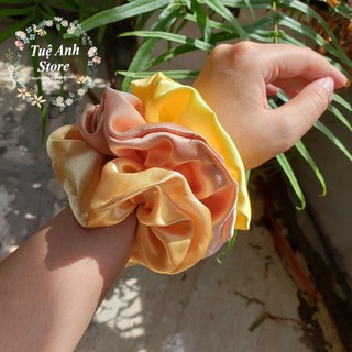 B48- Dây buộc tóc scrunchies vải lụa và phi bóng