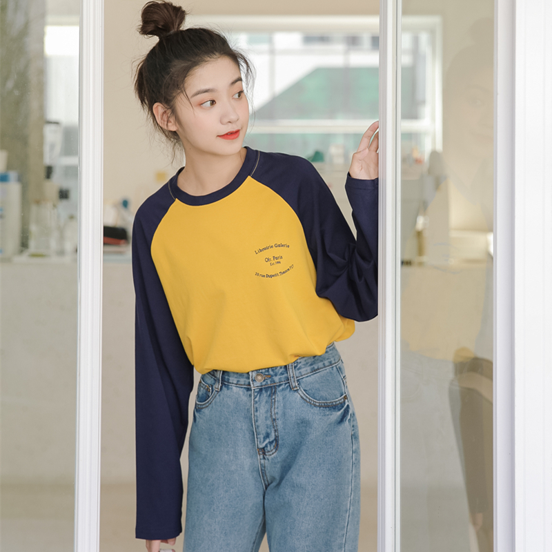 Áo thun peppermint 30676 tay dài cổ tròn in chữ màu sắc