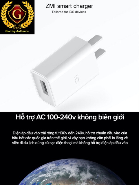 Củ Sạc iPhone, iPad XIAOMI ZMI AP611 10W - chuẩn An Toàn 3C Quốc Tế