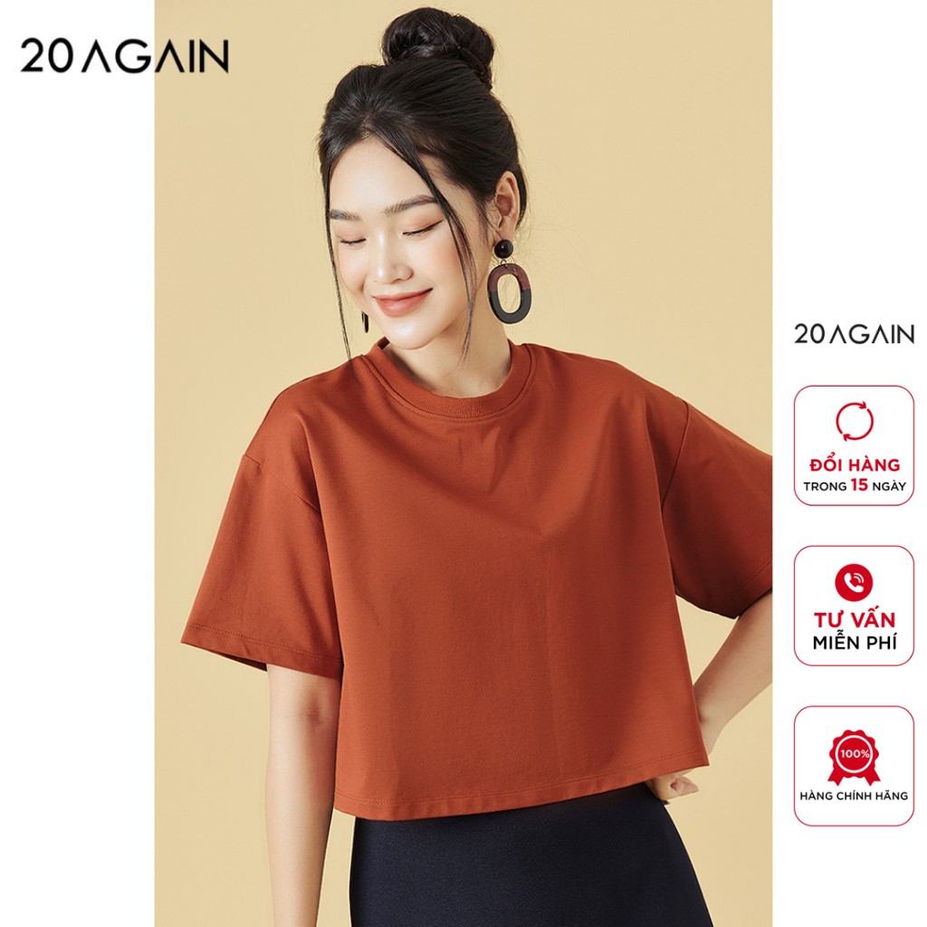 [Mã WABR1111 giảm 10% đơn 250K] Áo phông nữ ngắn tay cổ tròn 20AGAIN, khóa kéo thân sau, trẻ trung ATW1153 | BigBuy360 - bigbuy360.vn