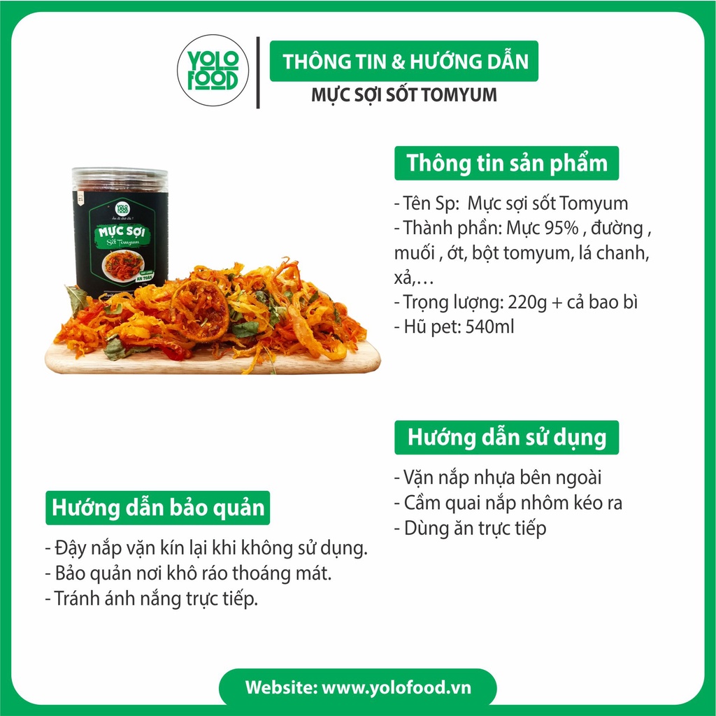 Mực xé sợi sốt chanh tomyum 220g YOLO FOOD đồ ăn vặt, chất lượng, mực sợi tomyum vị thái chua ngọt, ngon đóng hộp atvstp
