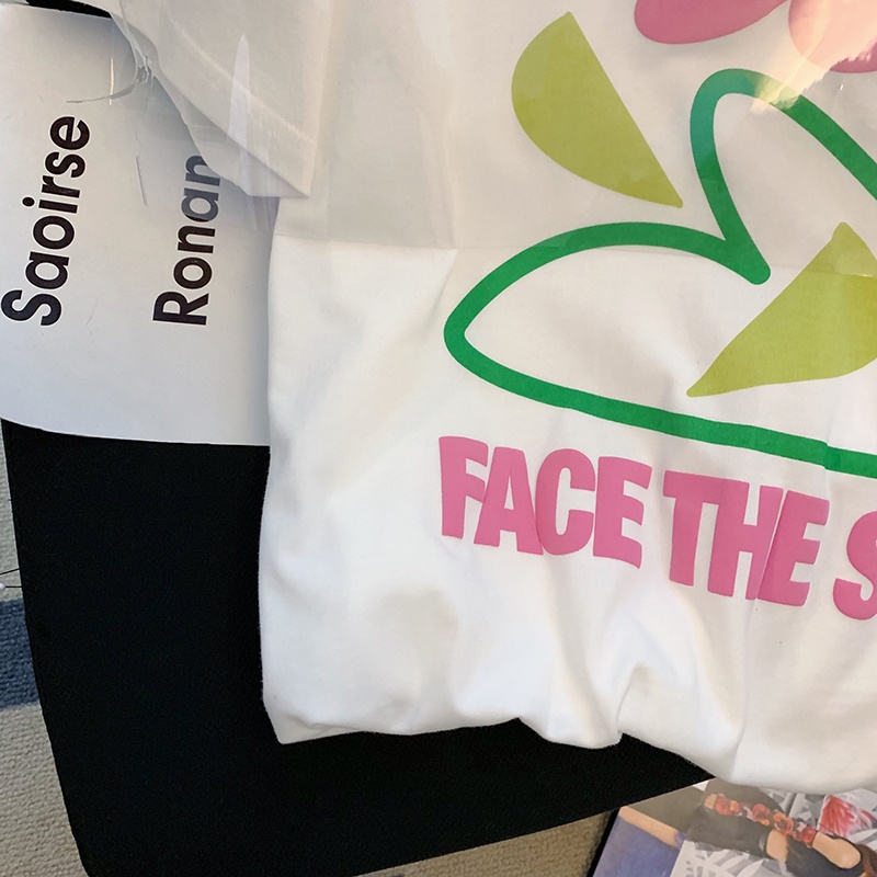 NRVP Áo Thun Nữ Ngắn Tay Dáng Rộng In Họa Tiết Phong Cách Hàn Quốc Mới