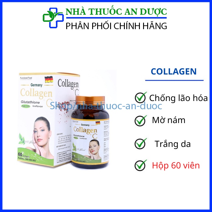 Viên uống trắng da Collagen +C bổ sung Vitamin A E C giảm nám sạm da Hộp 60 viên