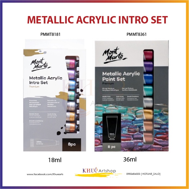 Metallic acrylic intro set Mont Marte/ Màu nhũ acrylic Mont Marte/ Set giới thiệu / 8màu x 18ml/ 8màu x 36ml
