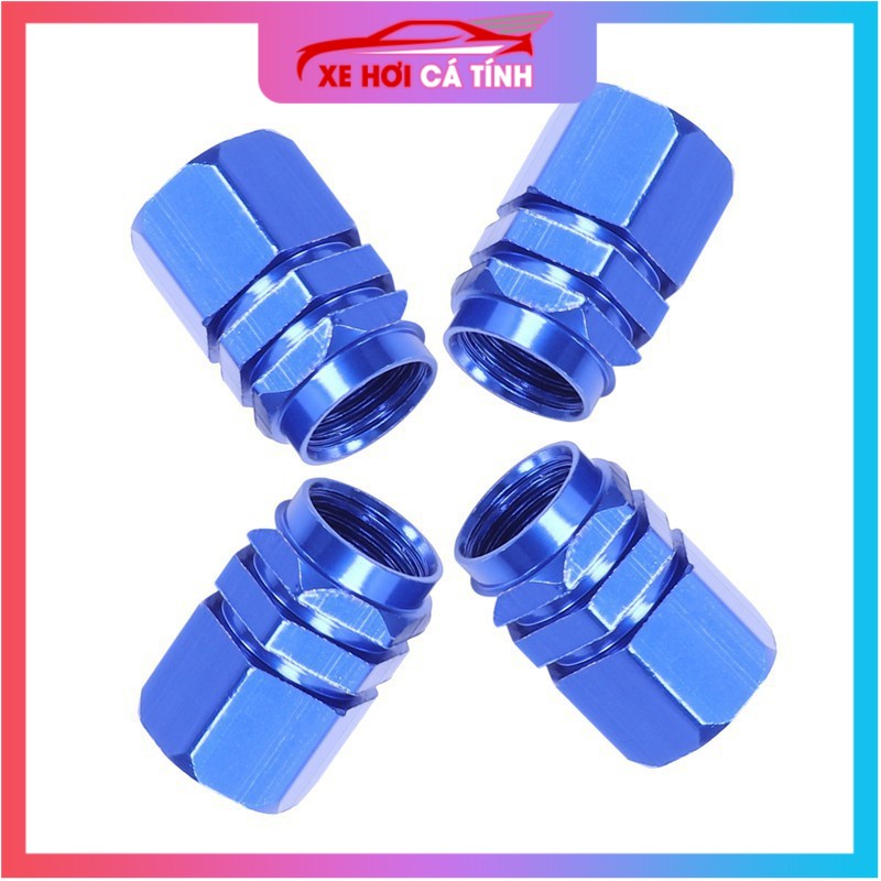 Nắp van lốp xe hơi , bằng kim loại , hình lục giác màu xanh lam