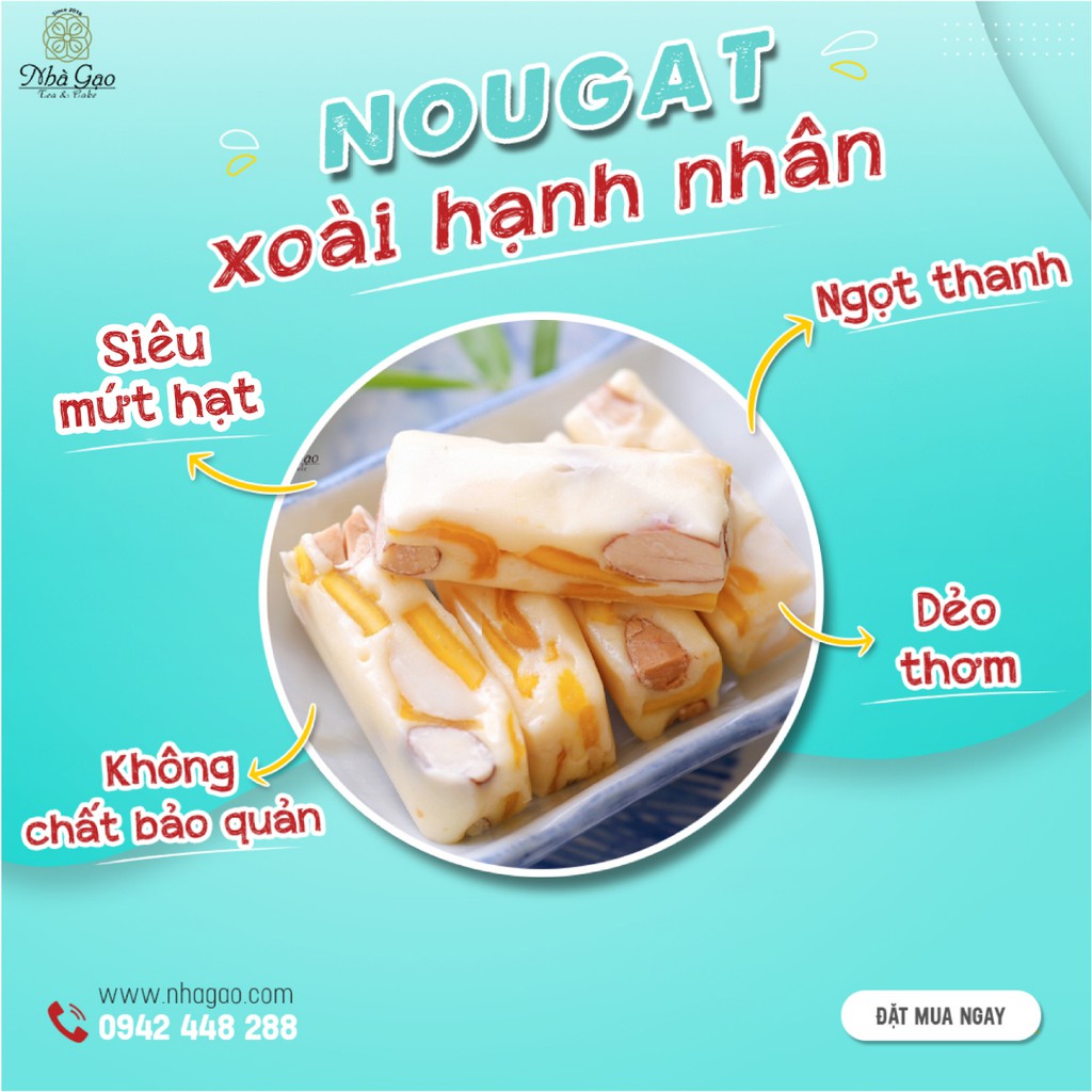 Kẹo nougat cao cấp Nhà Gạo vị xoài siêu hạt hộp 300gr
