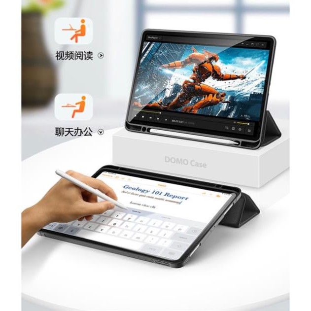 Bao da Smart Cover iPad Pro11/12.9 inch-2018/2020 DUX DUICS DOMO Series Khay Dẻo để bút, chống sốc,Vải Jean