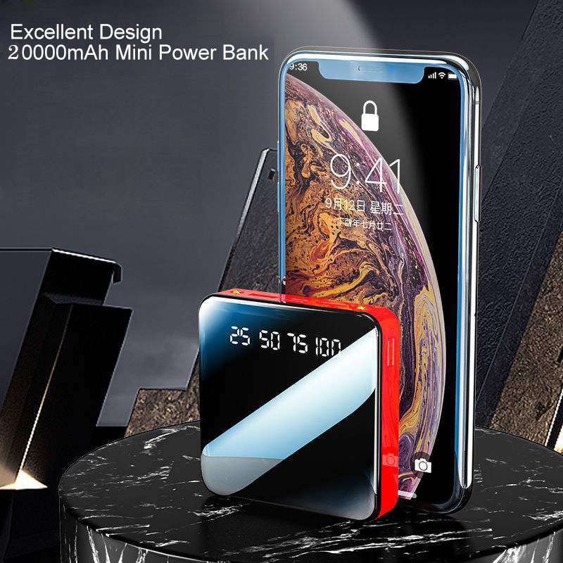 Pin sạc dự phòng 20000mAh mặt gương nhỏ gọn hỗ trợ sạc nhanh thích hợp cho điện thoại iPhone Xiaomi